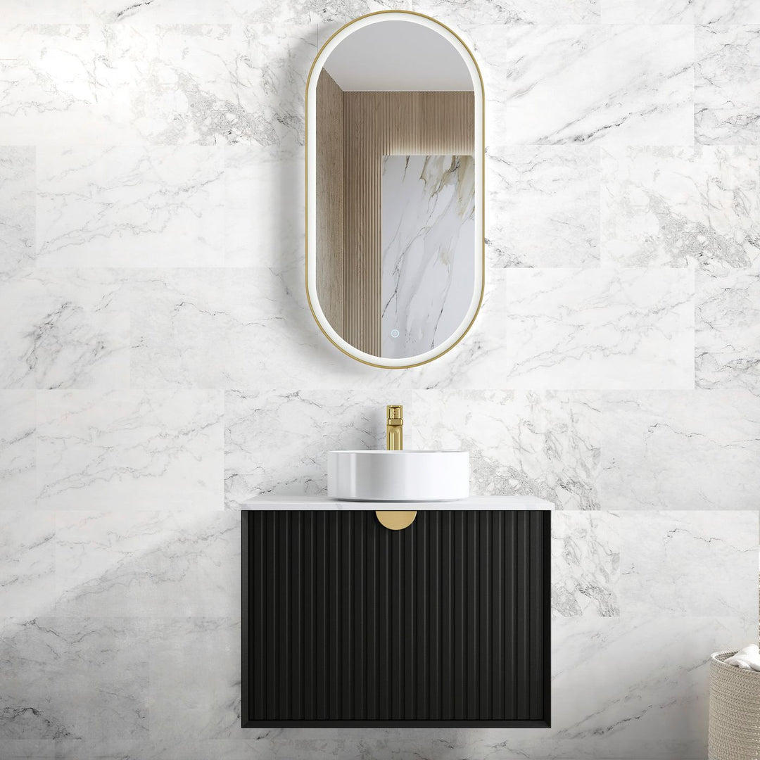 Marlo Fluted 750mm Matte Black Wall Hung Vanity