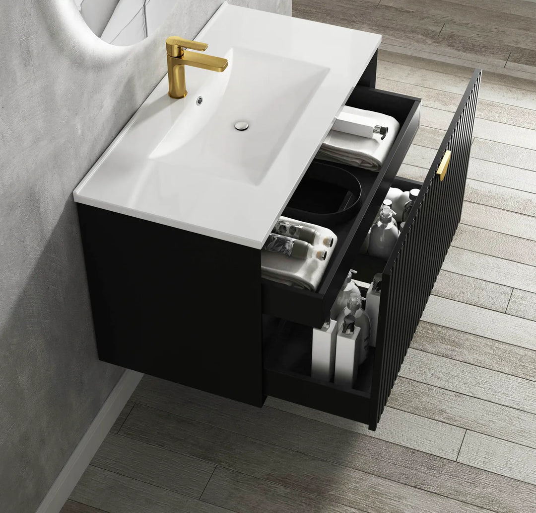 Marlo Fluted 750mm Matte Black Wall Hung Vanity