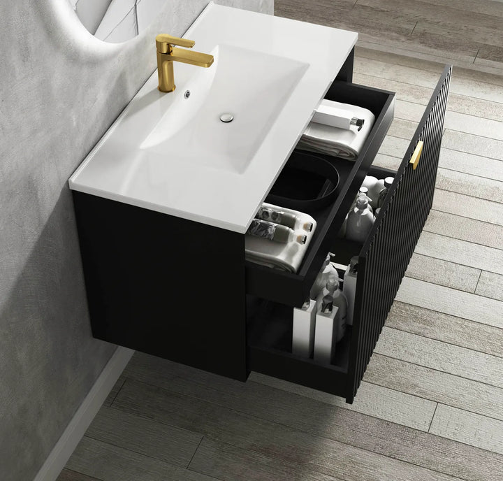 Marlo Fluted 750mm Matte Black Wall Hung Vanity