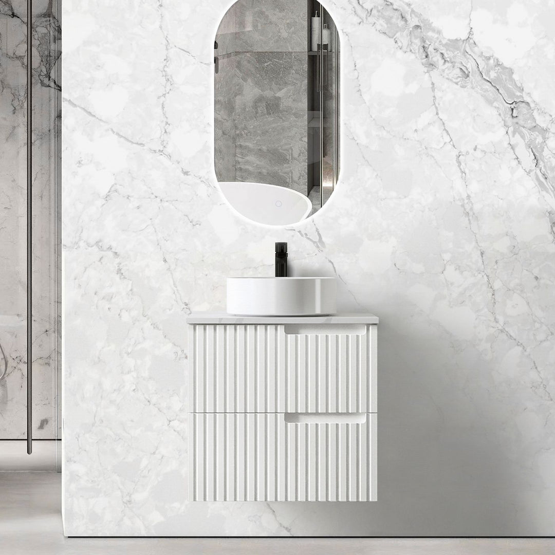 Noosa Fluted 600mm Satin White Wall Hung Vanity
