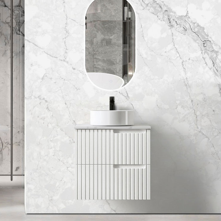 Noosa Fluted 600mm Satin White Wall Hung Vanity