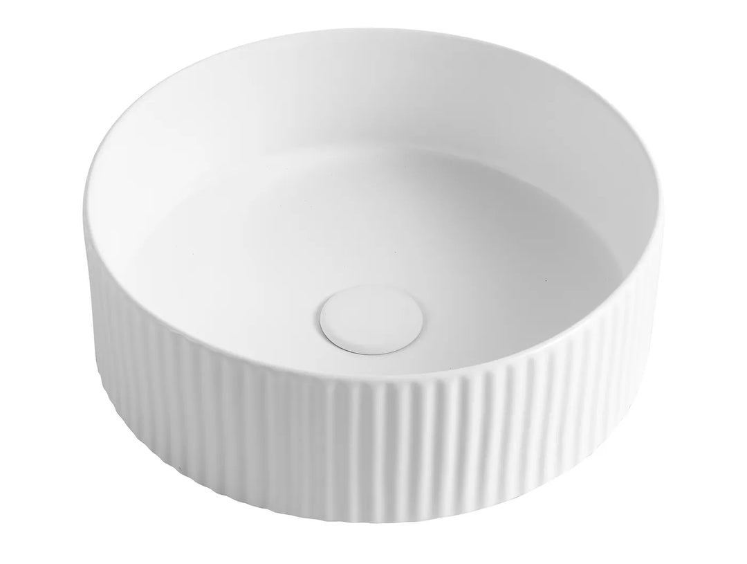 Marlo Round Fluted Basin 400x400x125 Matte Black & White