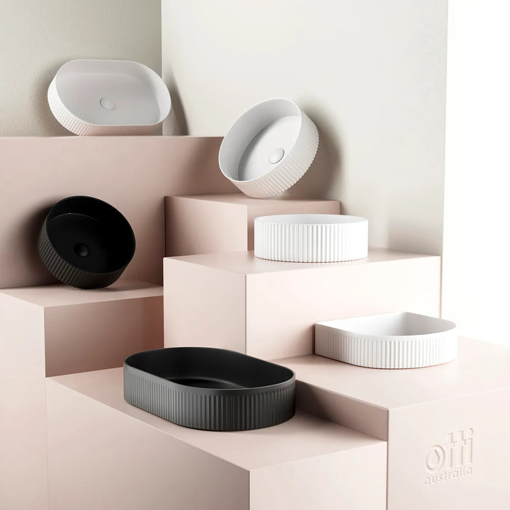 Marlo Round Fluted Basin 400x400x125 Matte Black & White