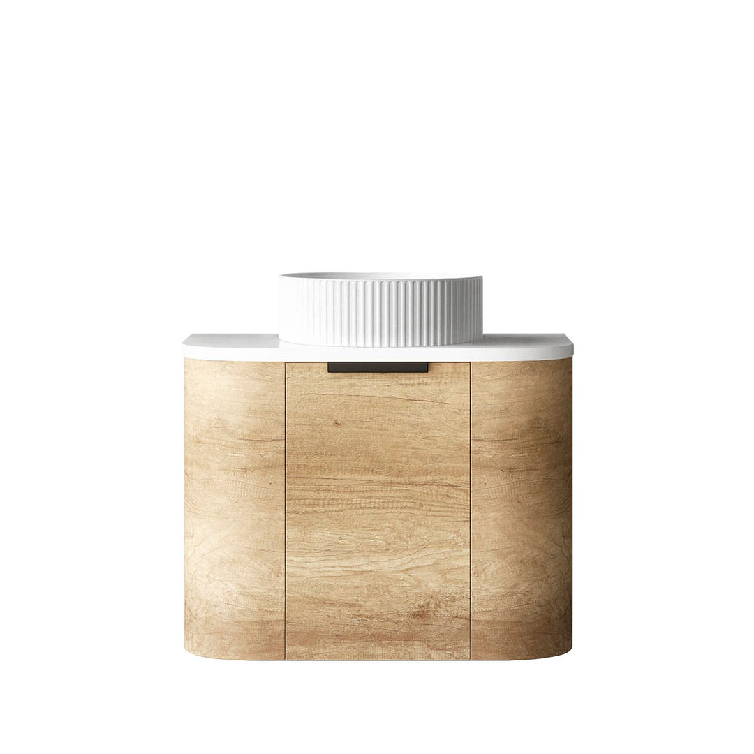 Bondi 600mm Natural Oak Wall Hung Curve Vanity with Sand Dune Top