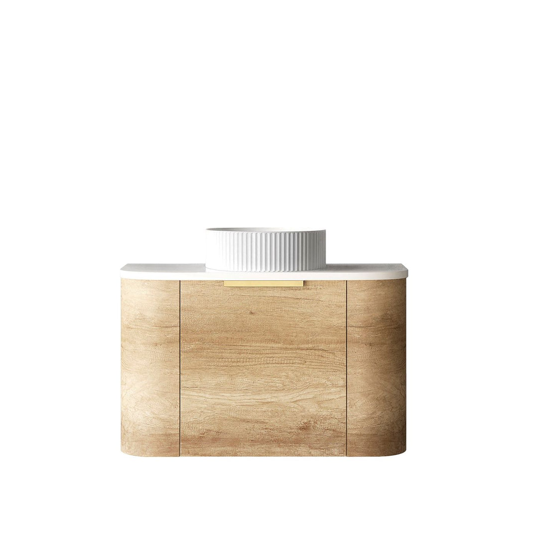 Bondi 750mm Natural Oak Wall Hung Curve Vanity with Sand Dune Top
