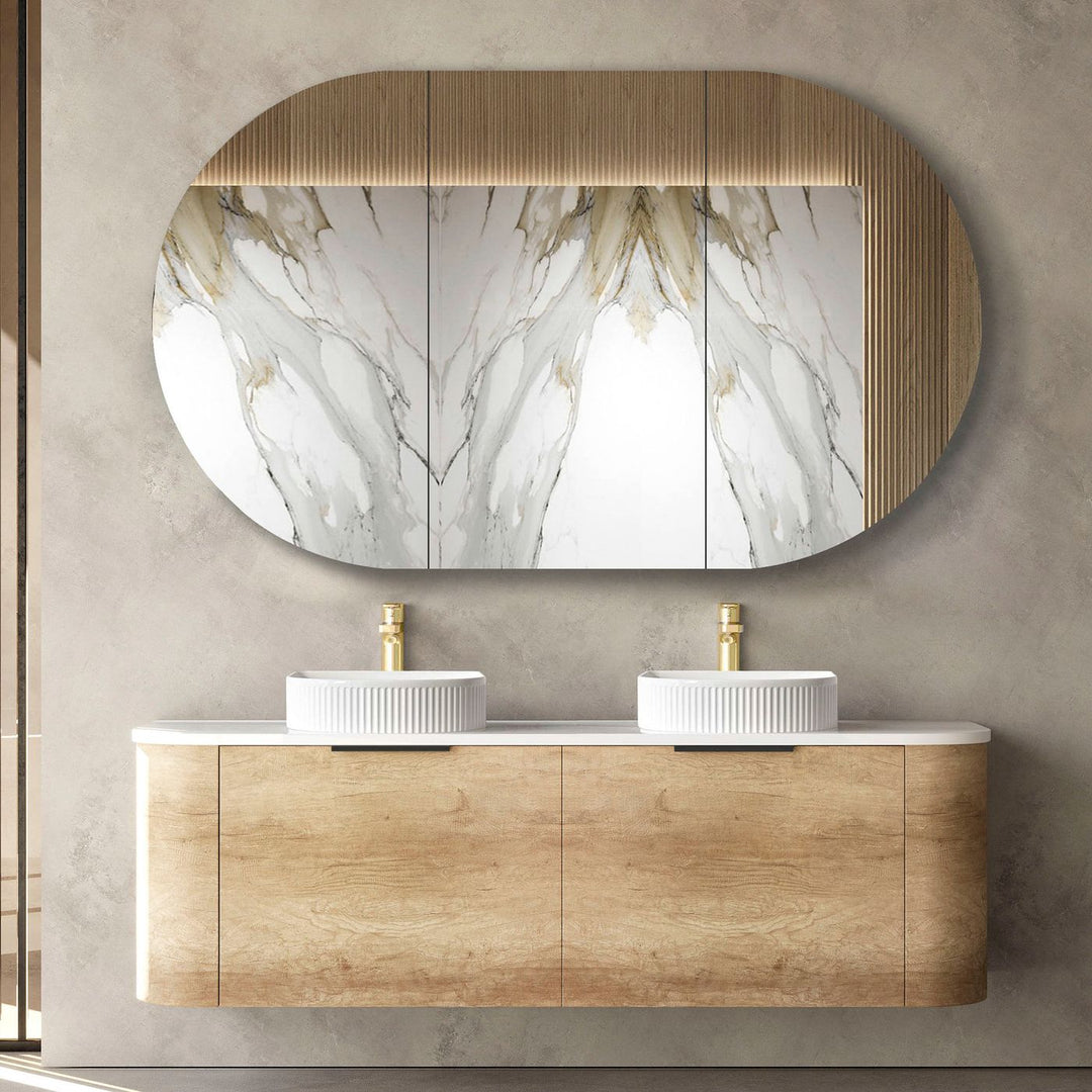 Bondi 1500mm Natural Oak Wall Hung Curve Vanity with Sand Dune Top