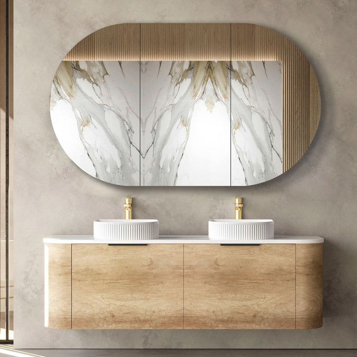 Bondi 1500mm Natural Oak Wall Hung Curve Vanity with Sand Dune Top