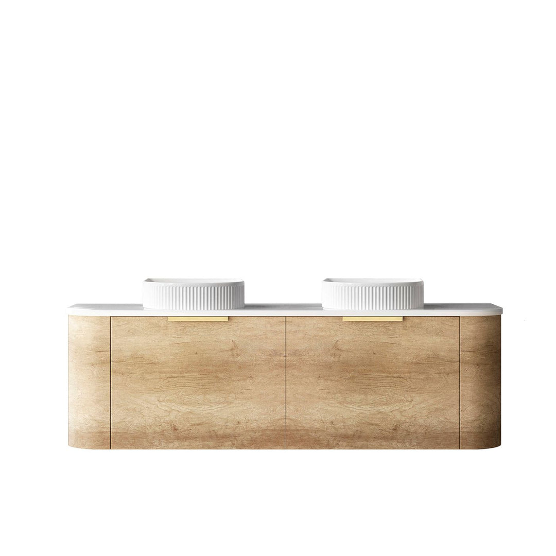 Bondi 1500mm Natural Oak Wall Hung Curve Vanity with Sand Dune Top