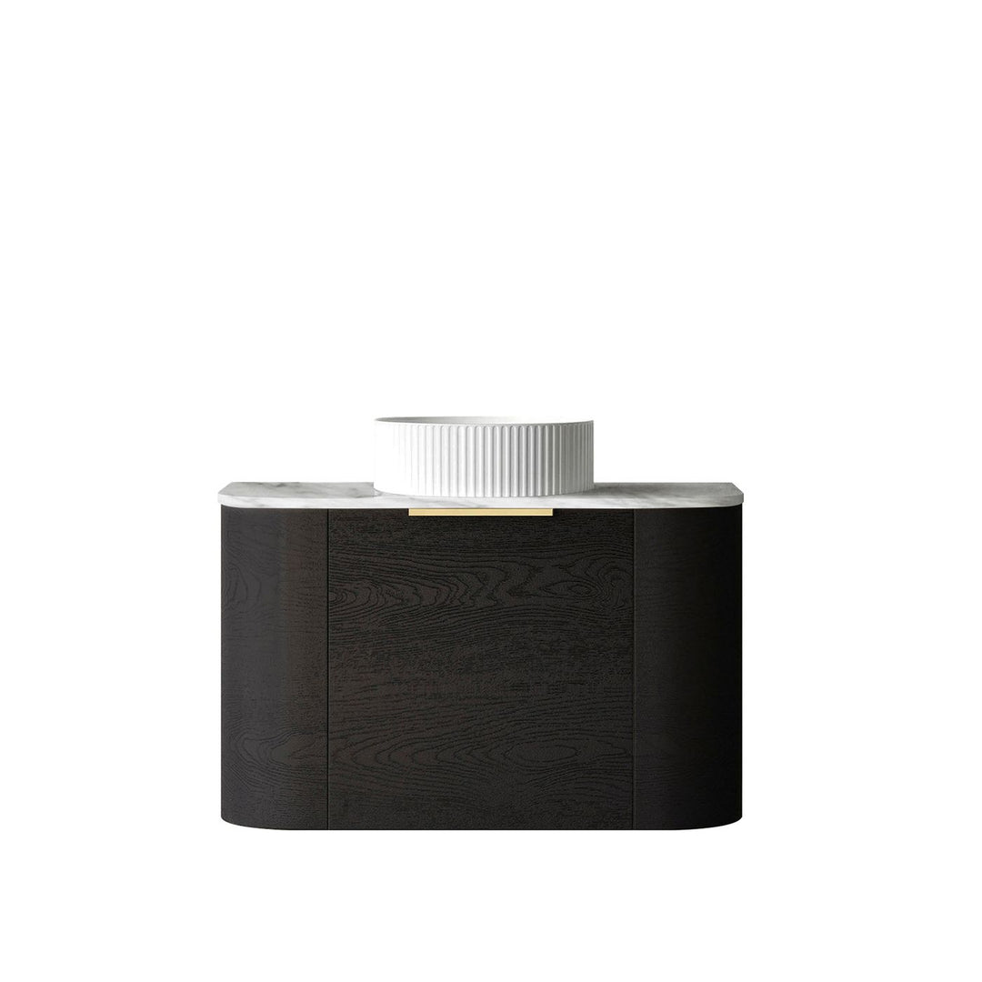 Bondi 750mm Black Oak Wall Hung Curve Vanity with Sand Dune Top