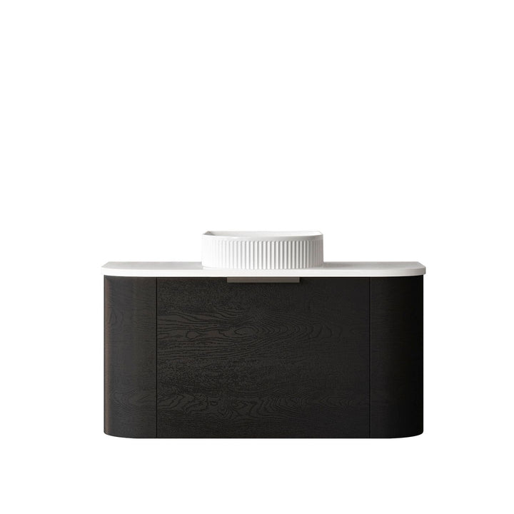 Bondi 900mm Black Oak Wall Hung Curve Vanity with Sand Dune Top