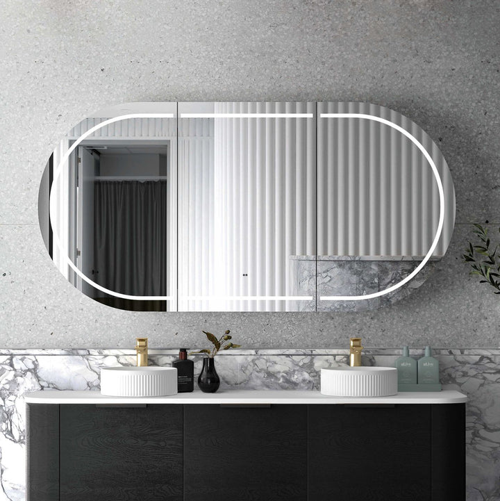 Bondi 1800mm Black Oak Wall Hung Curve Vanity with Sand Dune Top