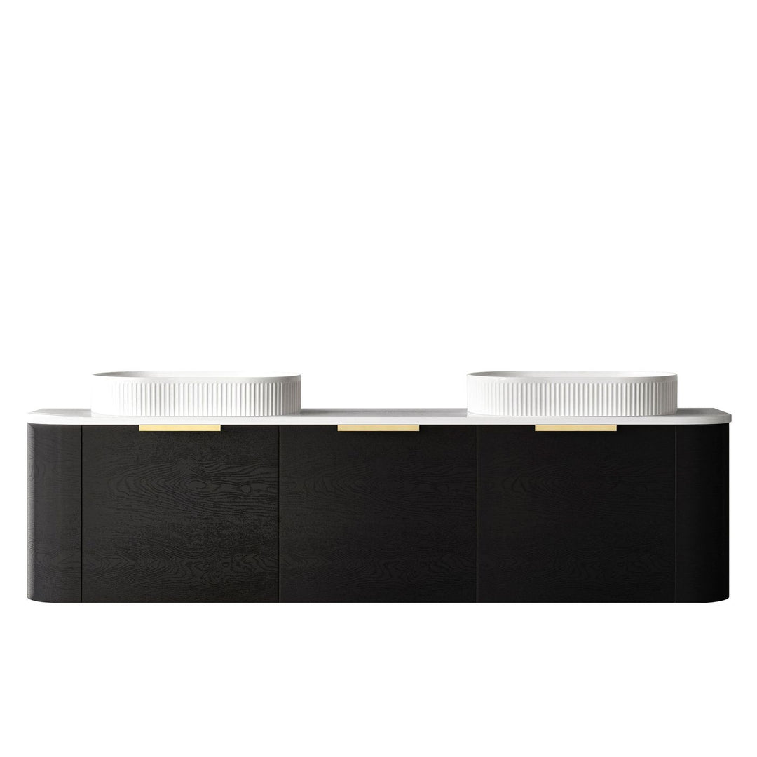 Bondi 1800mm Black Oak Wall Hung Curve Vanity with Sand Dune Top