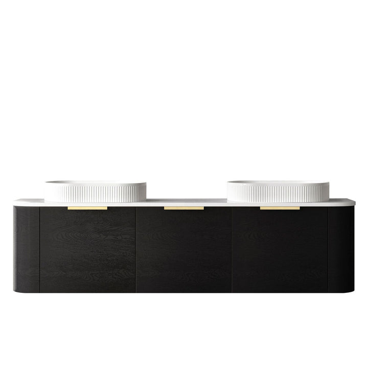 Bondi 1800mm Black Oak Wall Hung Curve Vanity with Sand Dune Top