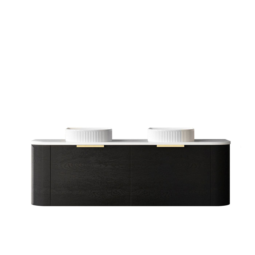 Bondi 1500mm Black Oak Wall Hung Curve Vanity with Sand Dune Top