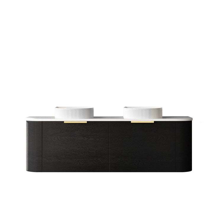 Bondi 1500mm Black Oak Wall Hung Curve Vanity with Sand Dune Top