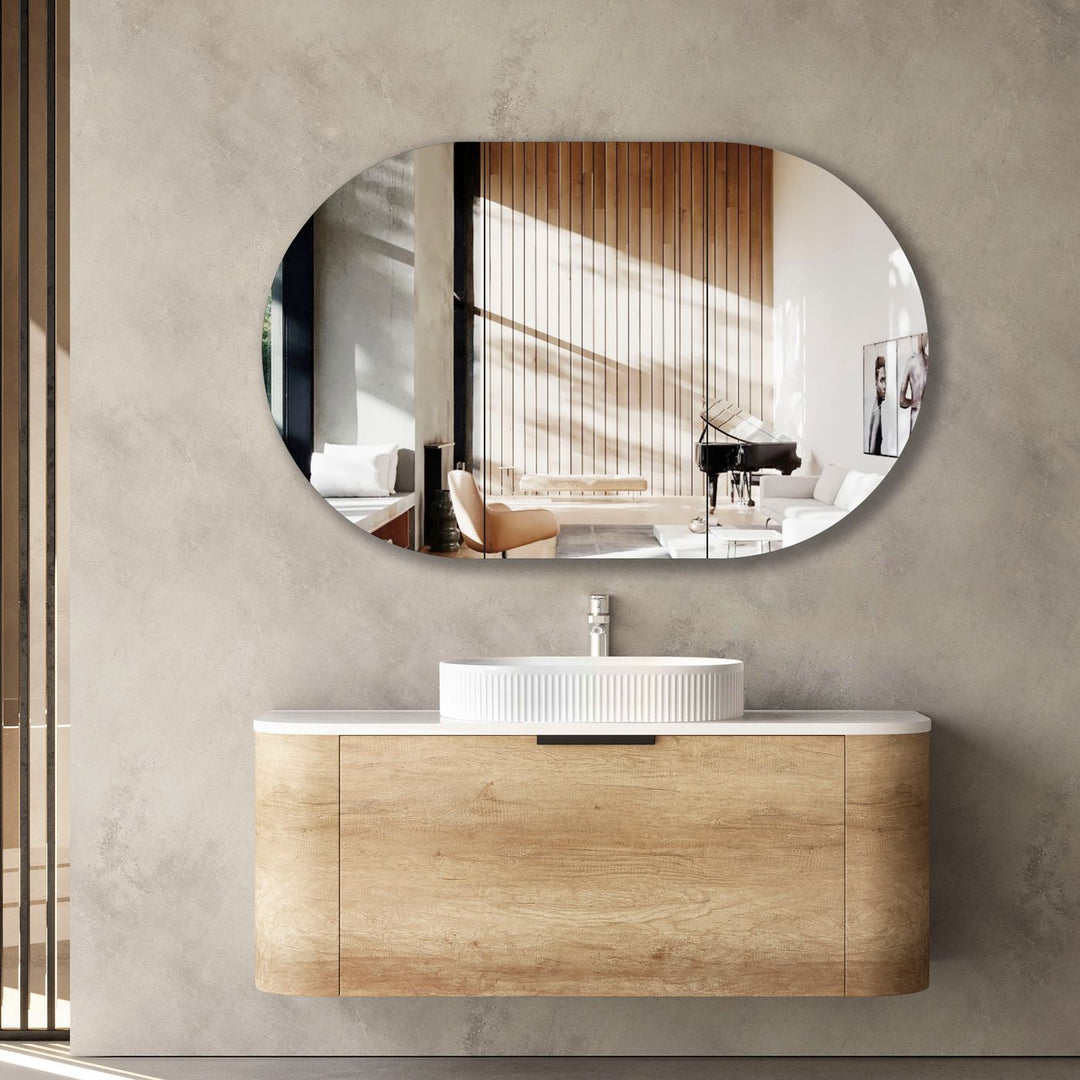 Bondi 1200mm Natural Oak Wall Hung Curve Vanity with Sand Dune Top