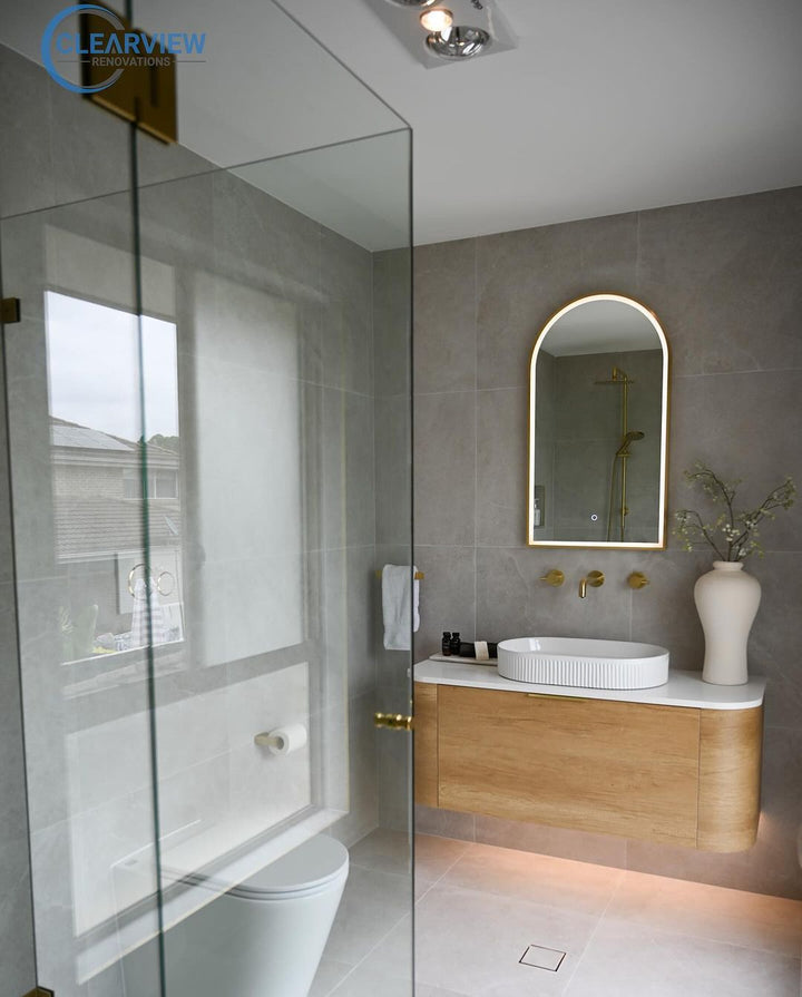 Bondi 1200mm Natural Oak Wall Hung Curve Vanity with Sand Dune Top