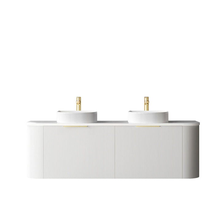 Bondi 1500mm Satin White Fluted Wall Hung Curve Vanity with Sand Dune Top