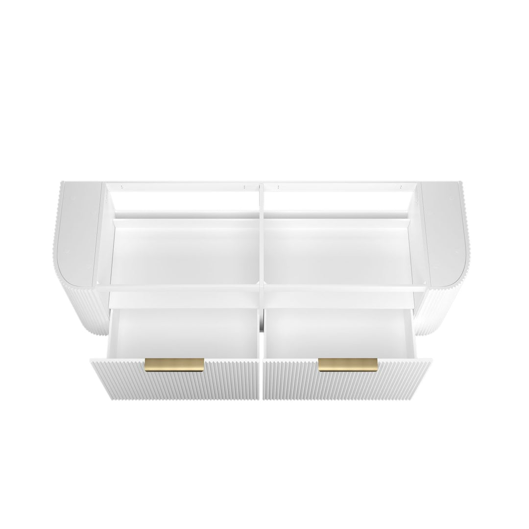Bondi 1500mm Satin White Fluted Wall Hung Curve Vanity with Sand Dune Top