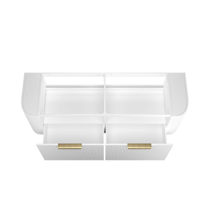 Bondi 1500mm Satin White Fluted Wall Hung Curve Vanity with Sand Dune Top