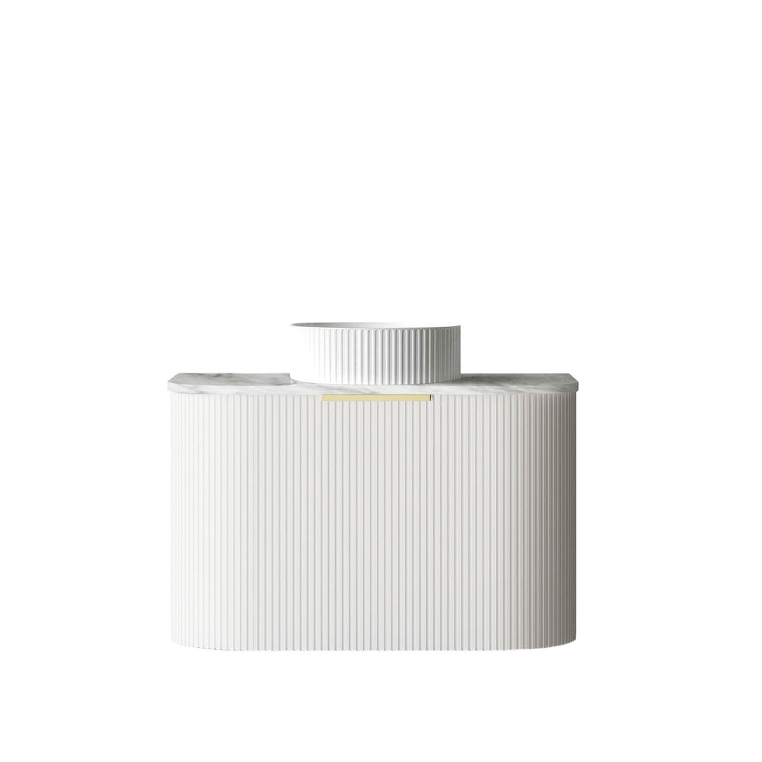 Bondi 750mm Satin White Fluted Wall Hung Curve Vanity with Sand Dune Top