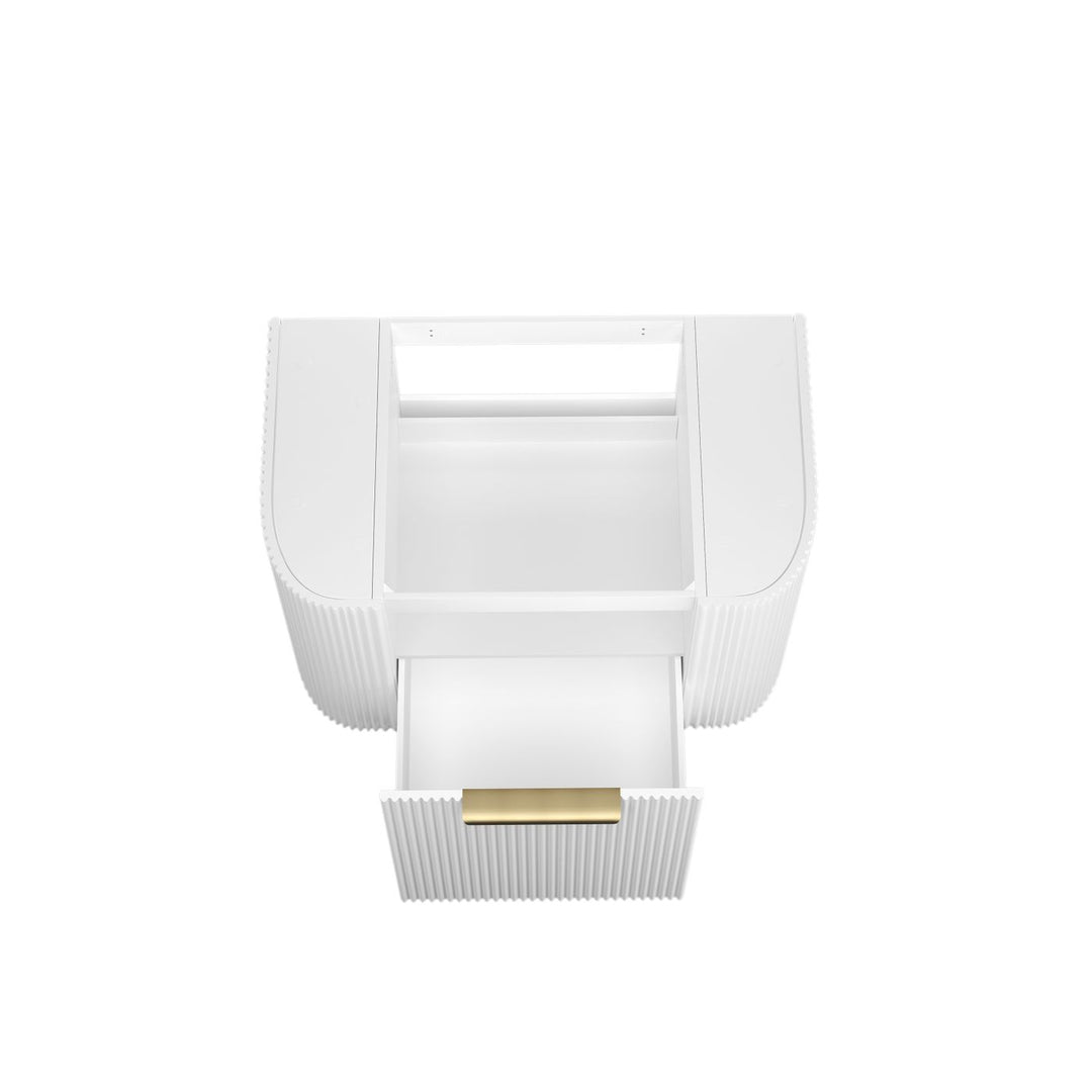 Bondi 750mm Satin White Fluted Wall Hung Curve Vanity with Sand Dune Top