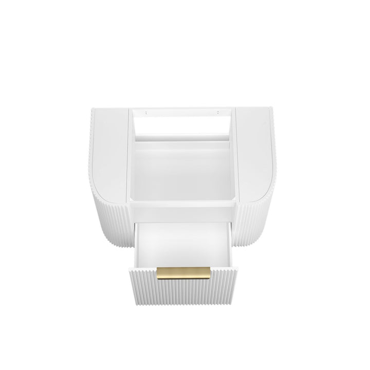 Bondi 750mm Satin White Fluted Wall Hung Curve Vanity with Sand Dune Top