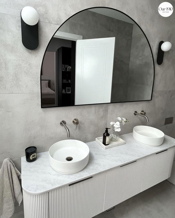 Bondi 1800mm Satin White Fluted Wall Hung Curve Vanity with Sand Dune Top