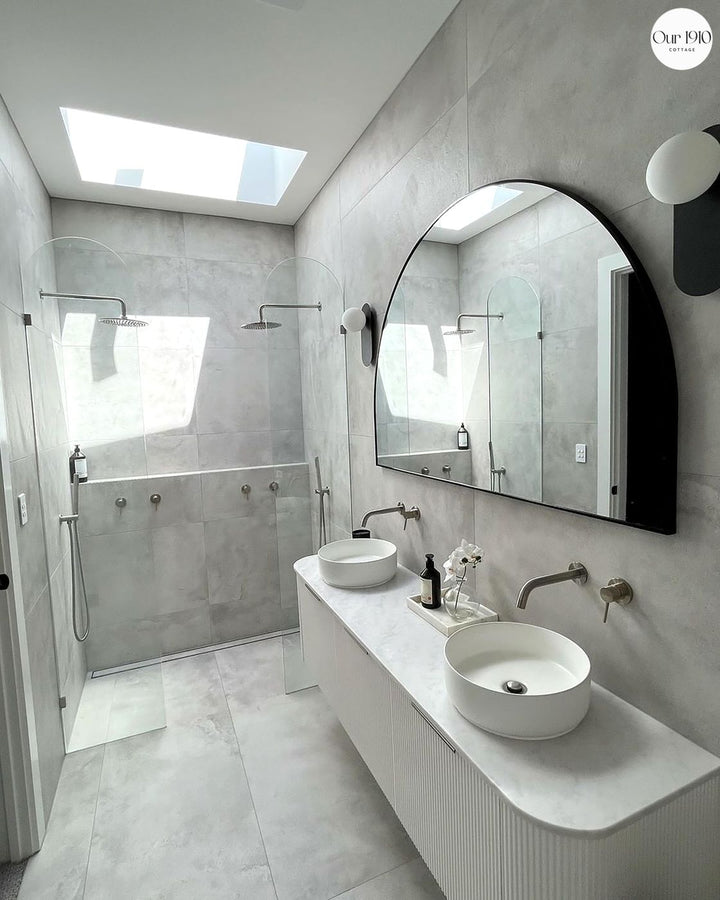Bondi 1800mm Satin White Fluted Wall Hung Curve Vanity with Sand Dune Top