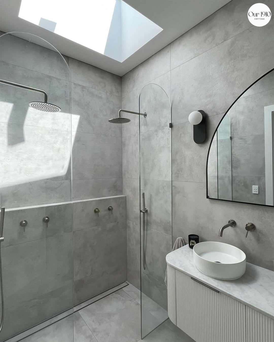 Bondi 1800mm Satin White Fluted Wall Hung Curve Vanity with Sand Dune Top