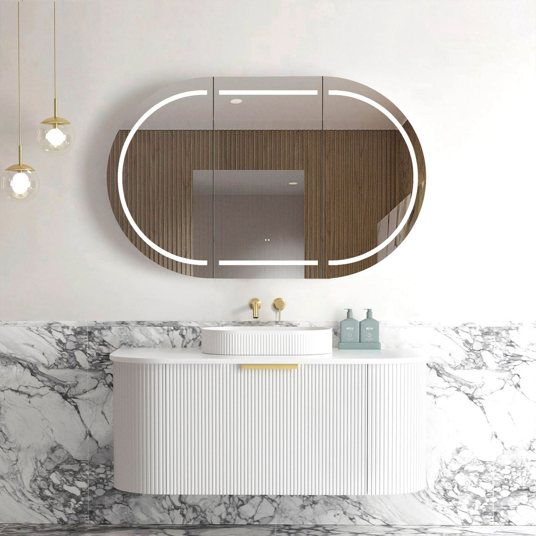Bondi 1200mm Satin White Fluted Wall Hung Curve