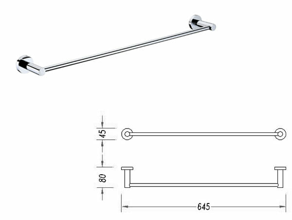 Round 90cm Single Towel Rail Chrome