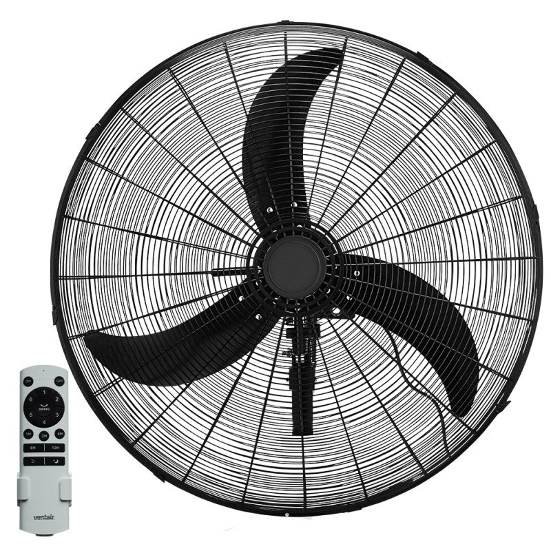 750mm Oscillating DC Wall Fan Matte Black with Remote