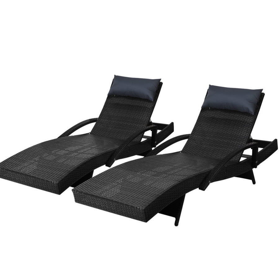 Gardeon 2 sun lounge wicker loungers in black with adjustable armrests for outdoor and beach use – Pilbara Bathroom Warehouse Perth and regional Western Australia