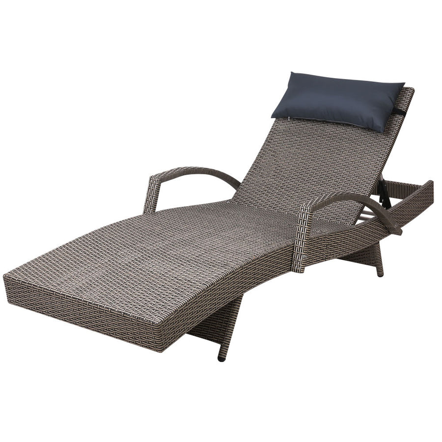 Gardeon sun lounge wicker lounger in grey and beige with adjustable reclining for outdoor and beach use – Pilbara Bathroom Warehouse Perth and regional Western Australia
