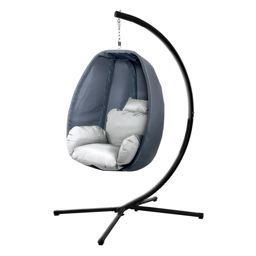 Gardeon outdoor egg swing chair with stand and foldable canopy, grey wicker pod patio furniture – Pilbara Bathroom Warehouse Perth and regional Western Australia