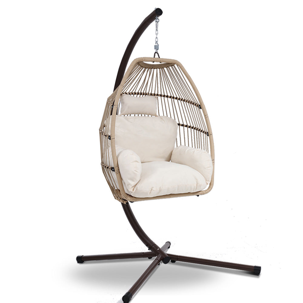 Gardeon outdoor egg swing chair wicker rope pod with stand and cushion in latte – Pilbara Bathroom Warehouse Perth and regional Western Australia