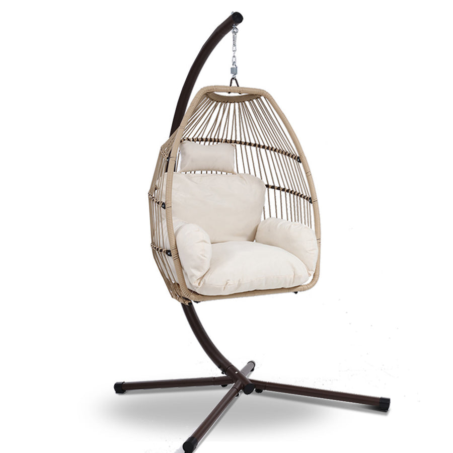 Gardeon outdoor egg swing chair wicker rope pod with stand and cushion in latte – Pilbara Bathroom Warehouse Perth and regional Western Australia