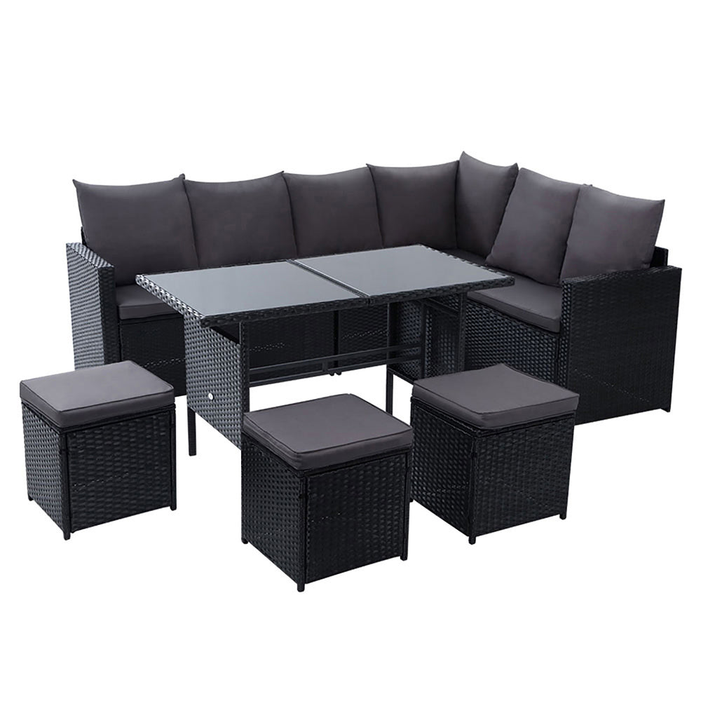 Gardeon outdoor furniture dining setting 9 seater black wicker sofa lounge set – Pilbara Bathroom Warehouse Perth and regional Western Australia
