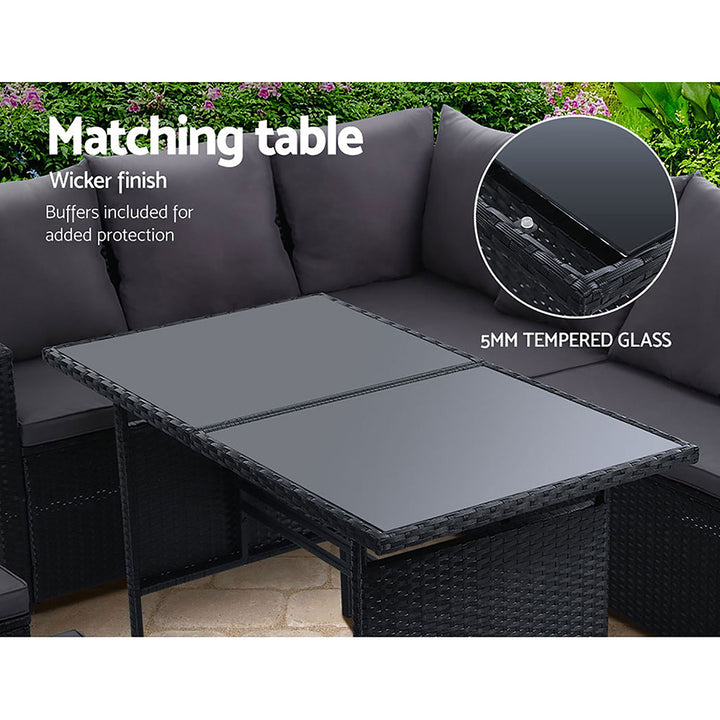 Garden Outdoor Dining Set Sofa Lounge Setting Chairs Table Ottoman Black Cover
