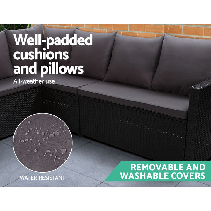 Garden Outdoor Dining Set Sofa Lounge Setting Chairs Table Ottoman Black Cover