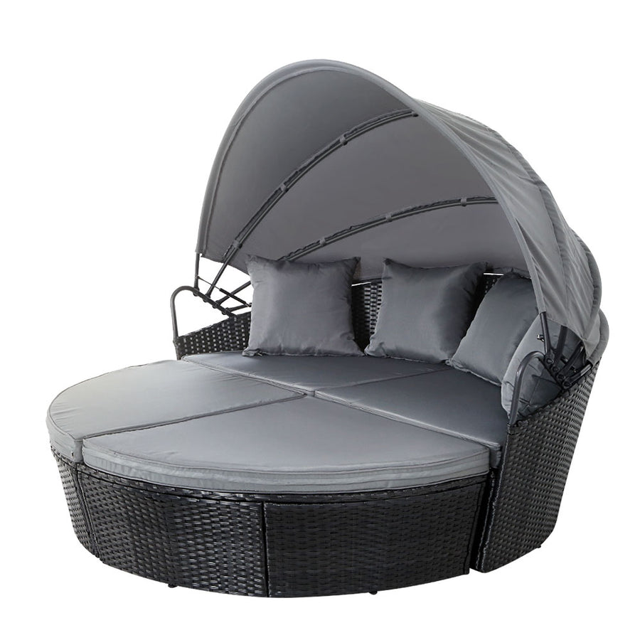 Gardeon sun lounge setting black wicker lounger day bed patio outdoor furniture – Pilbara Bathroom Warehouse Perth and regional Western Australia