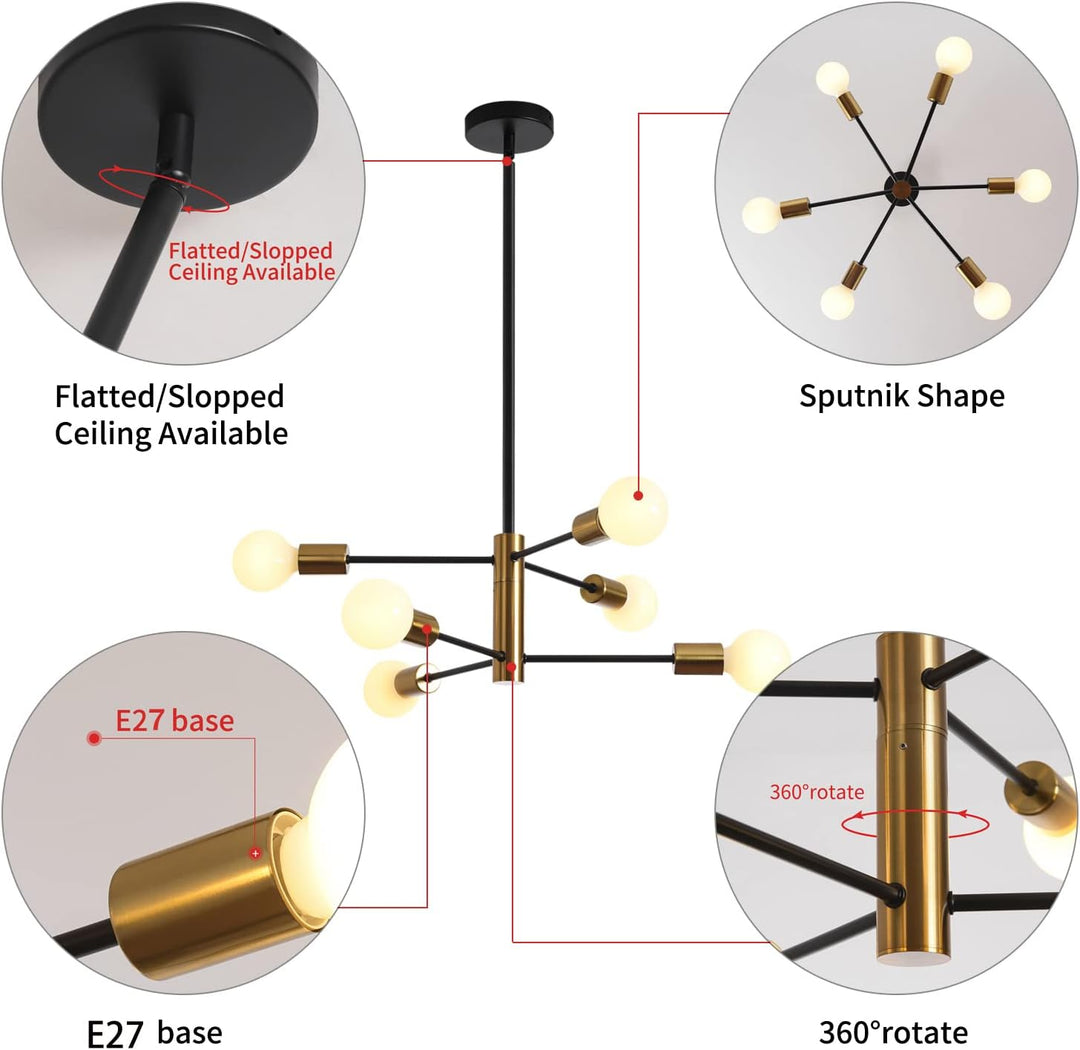 Sputnik Chandelier Modern Industrial, 6-Light