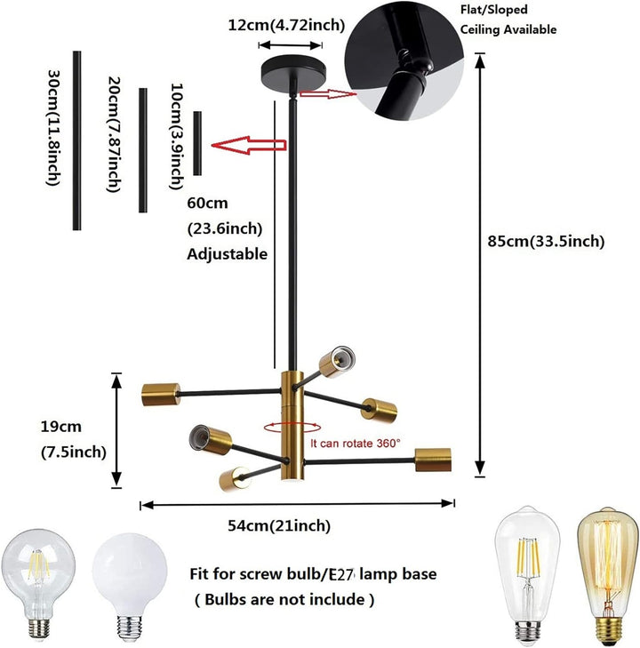 Sputnik Chandelier Modern Industrial, 6-Light