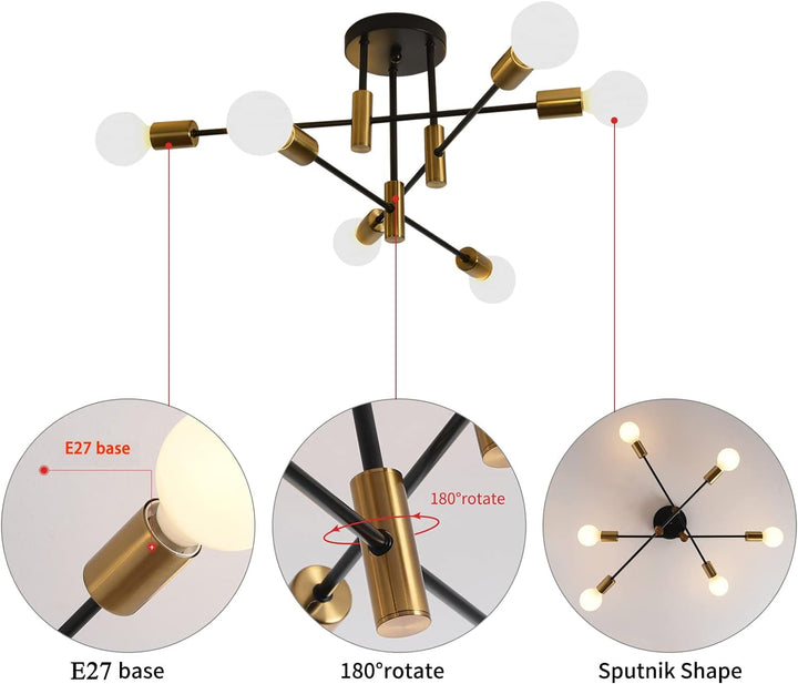 Mid Century Chandelier Modern, 6-Light