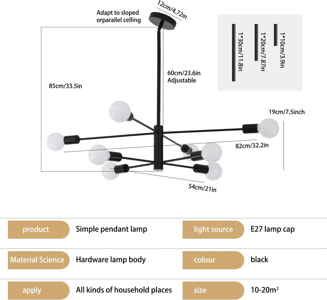 Modern Sputnik Chandelier - Black