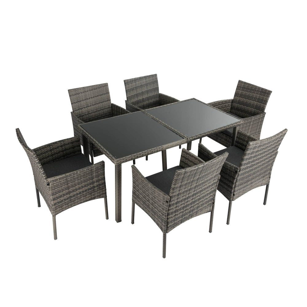 Rural style outdoor grey wicker 6 seater dining set with table and chairs – Pilbara Bathroom Warehouse Perth and regional Western Australia