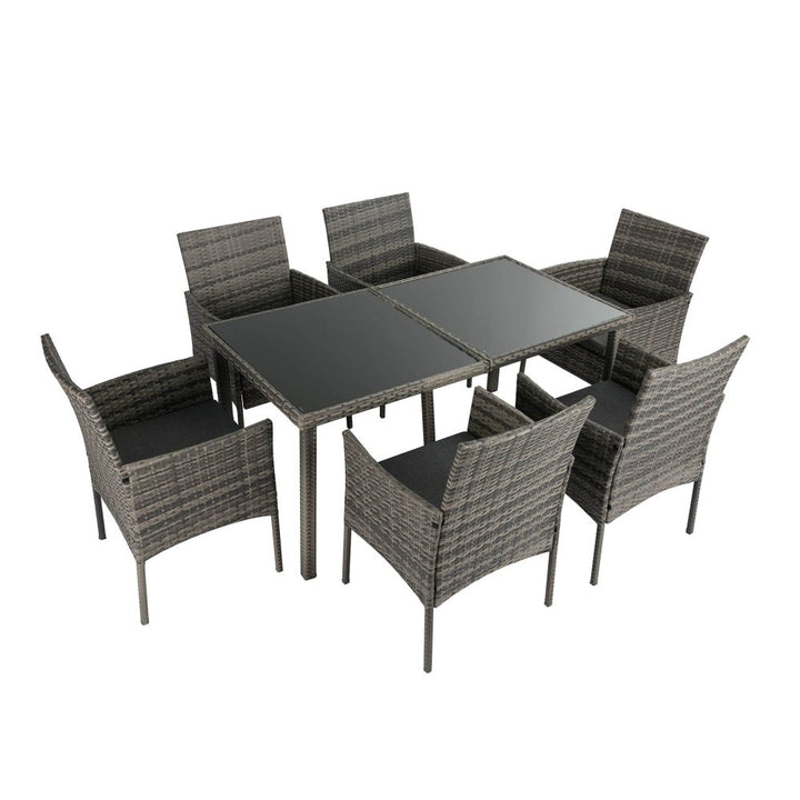 Rural style outdoor grey wicker 6 seater dining set with table and chairs – Pilbara Bathroom Warehouse Perth and regional Western Australia