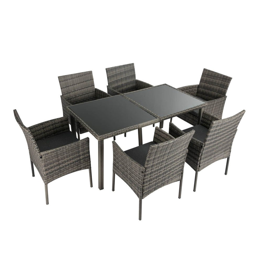 Rural style outdoor grey wicker 6 seater dining set with table and chairs – Pilbara Bathroom Warehouse Perth and regional Western Australia